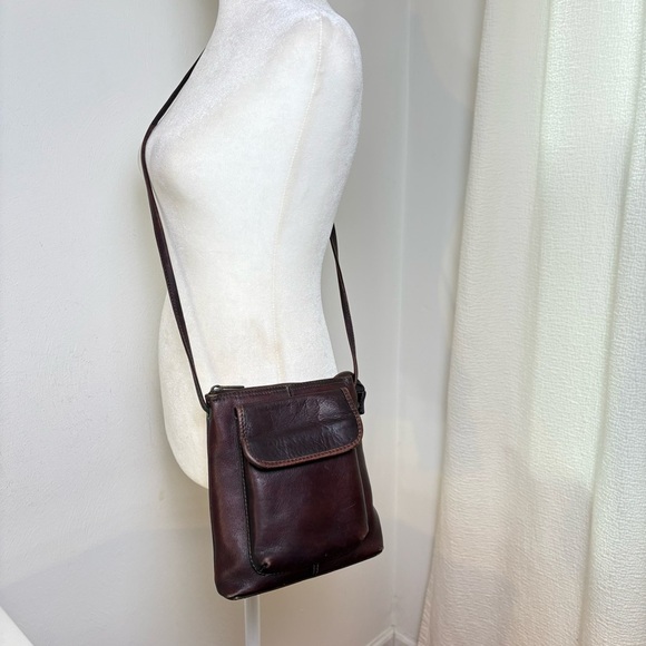 LE DONNE Vintage Genuine Leather Crossbody Bag Purse Minimalist Neutral Boho - Picture 3 of 14